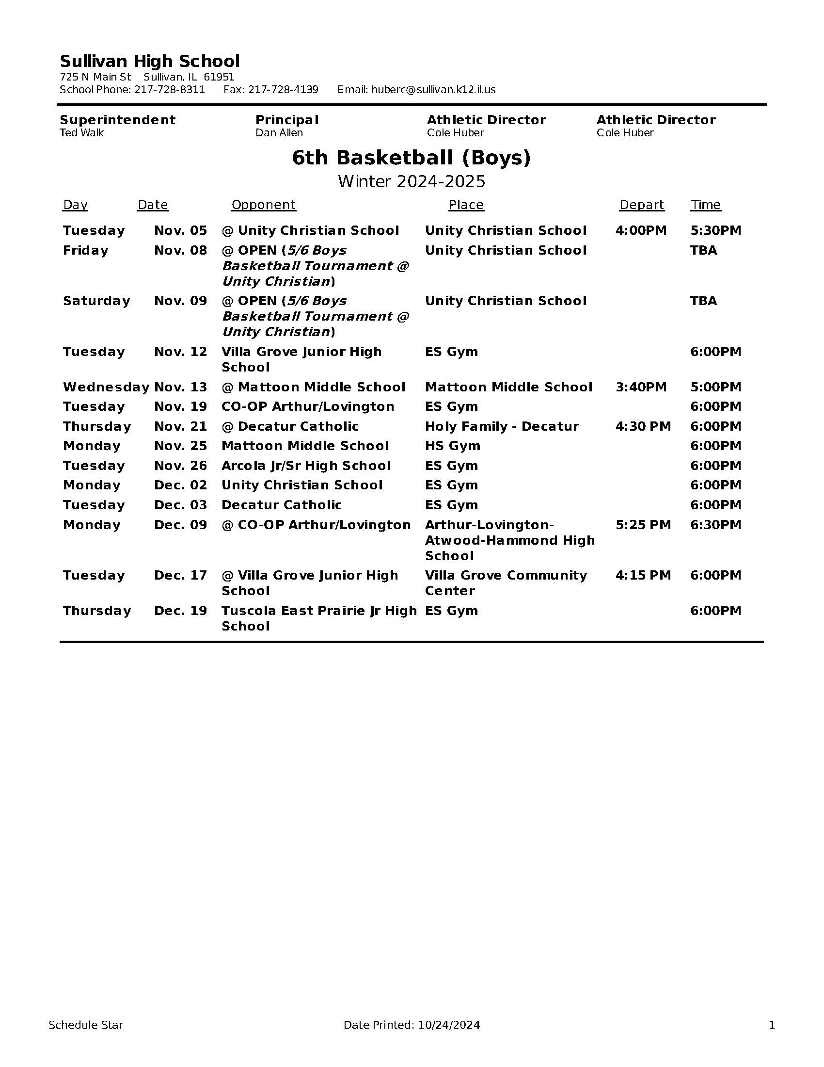 5th/6th Grade Schedule