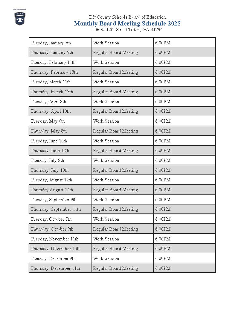 Board Meeting Calendar 2025