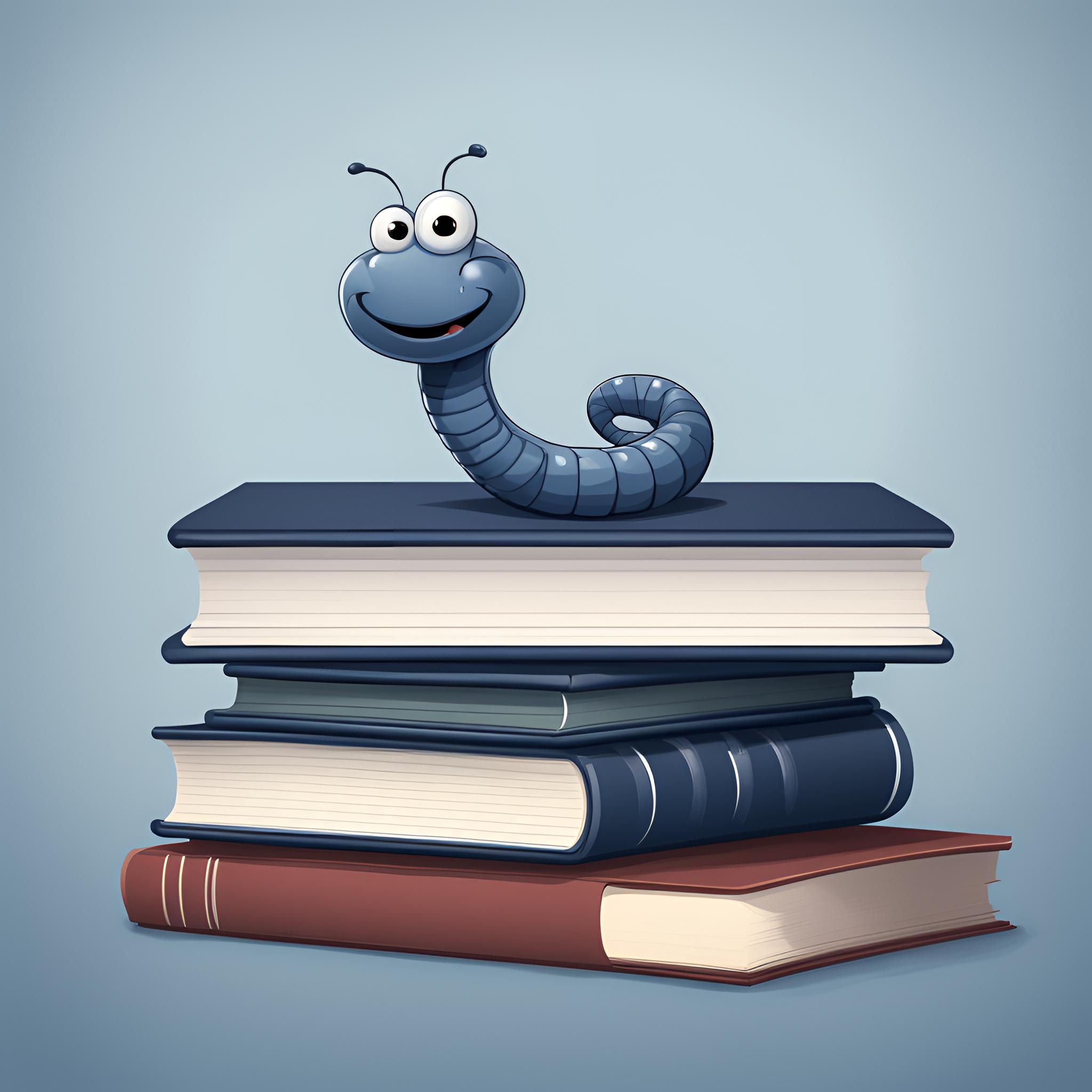 worm sitting on books