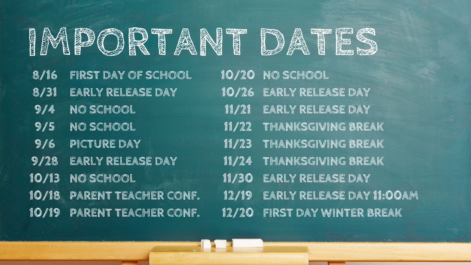 important dates sem 1