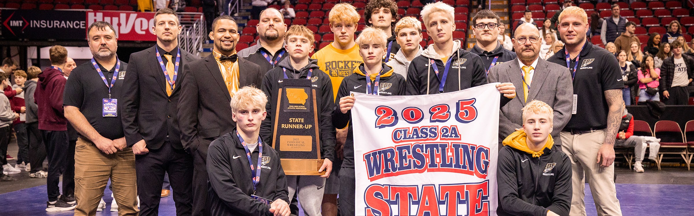 Image of EBF Boys 2nd place wrestling team at wells fargo arena