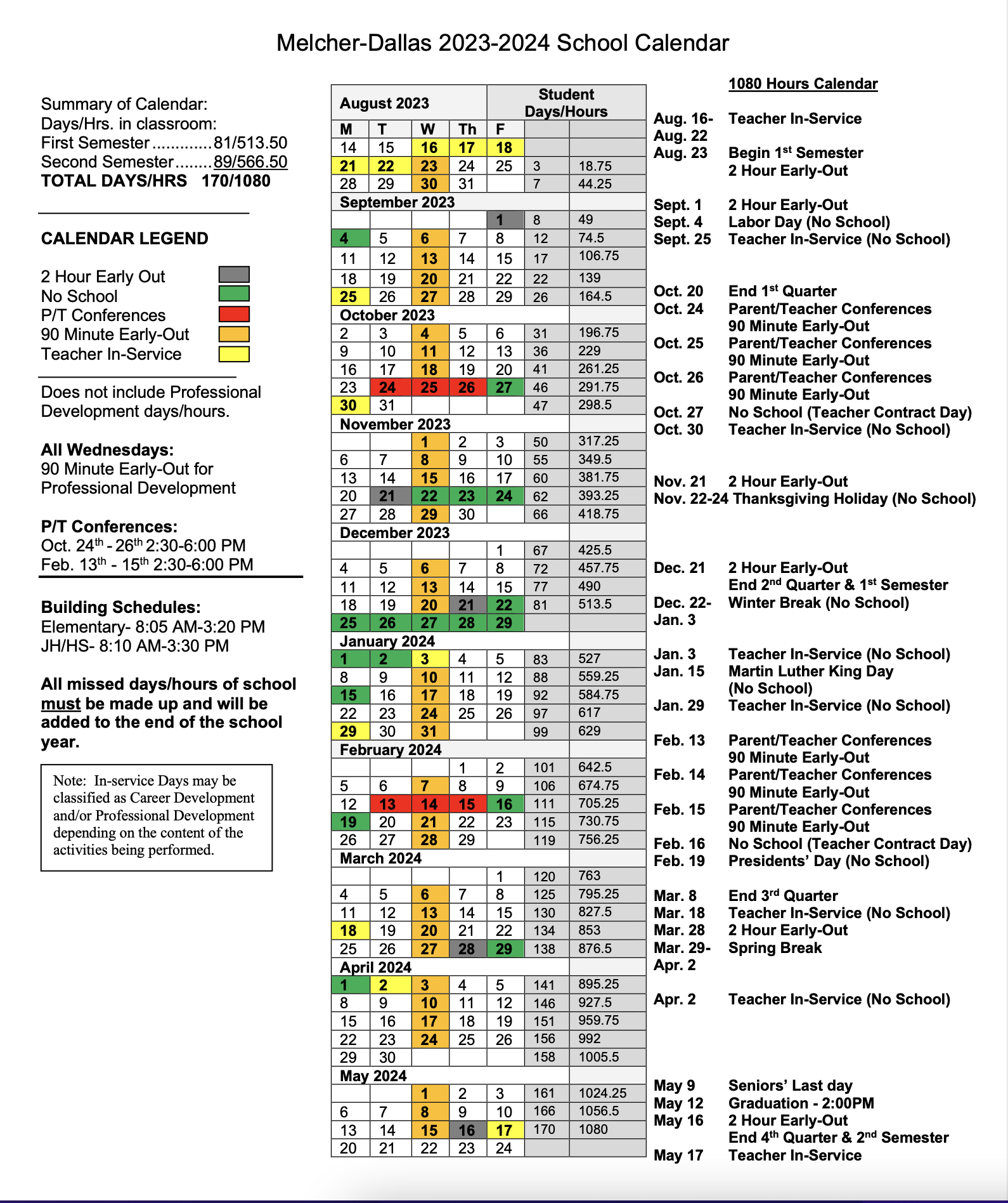 2023-2024 School Calendar | Melcher-Dallas CSD