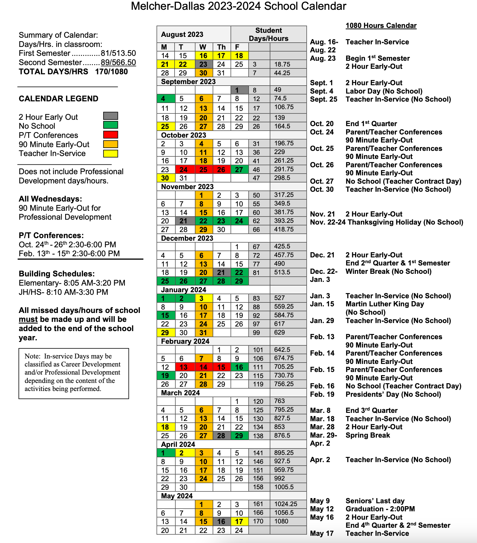 2023-2024 School Calendar | Melcher-Dallas CSD