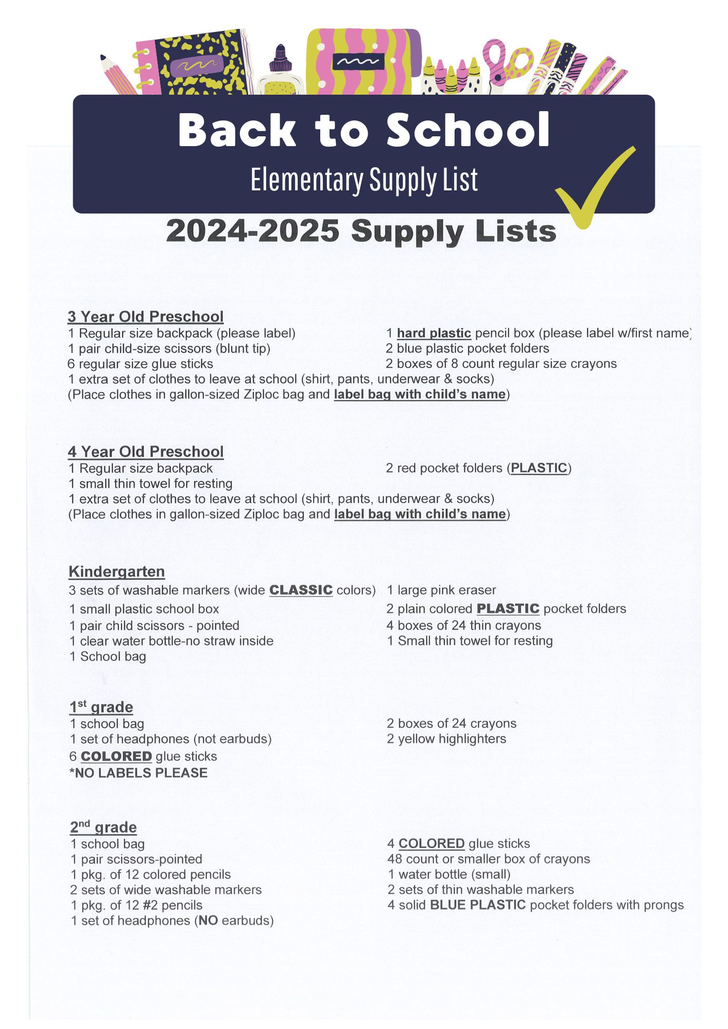 Supply List MelcherDallas CSD