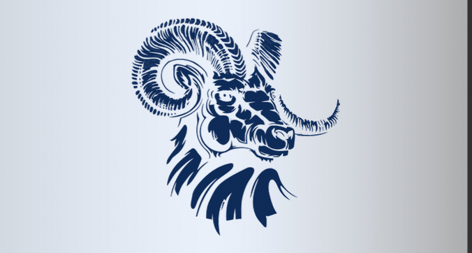 ram logo in dark blue on light gray background