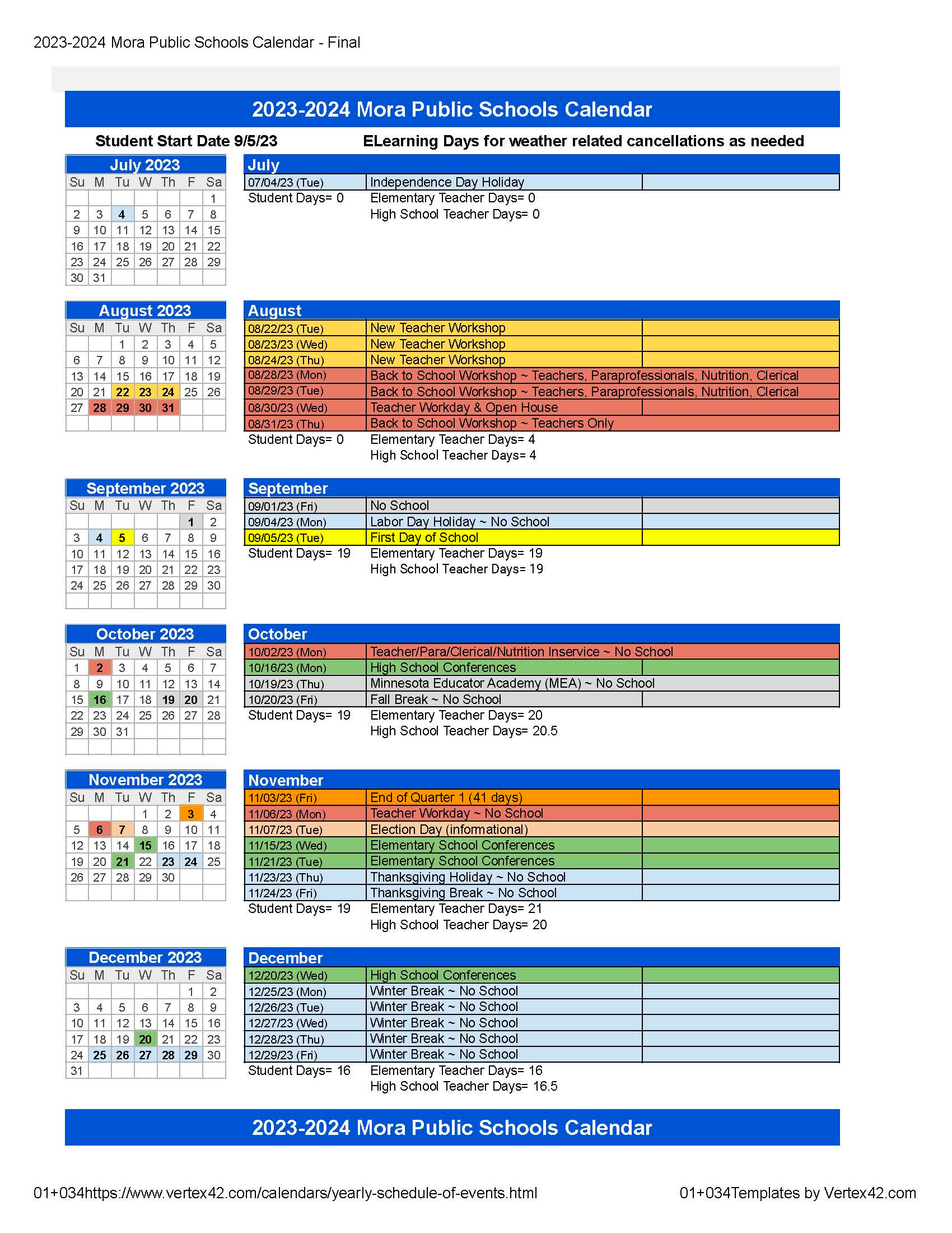 2023-2024 School Year Calendar