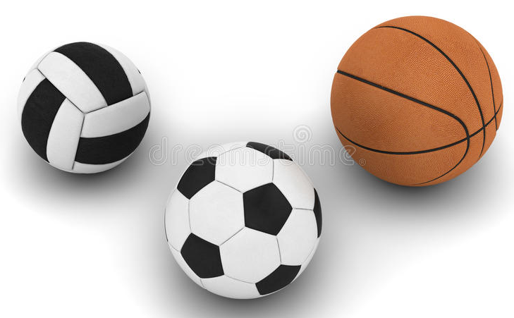 volley ball, soccer ball, basketball