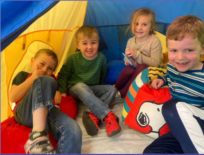 students in tent