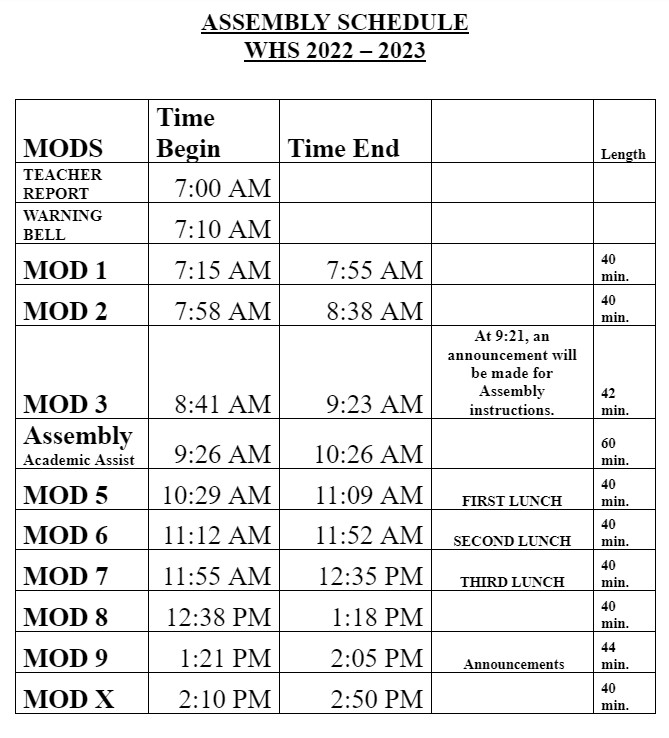 Bell Schedules Washington High School