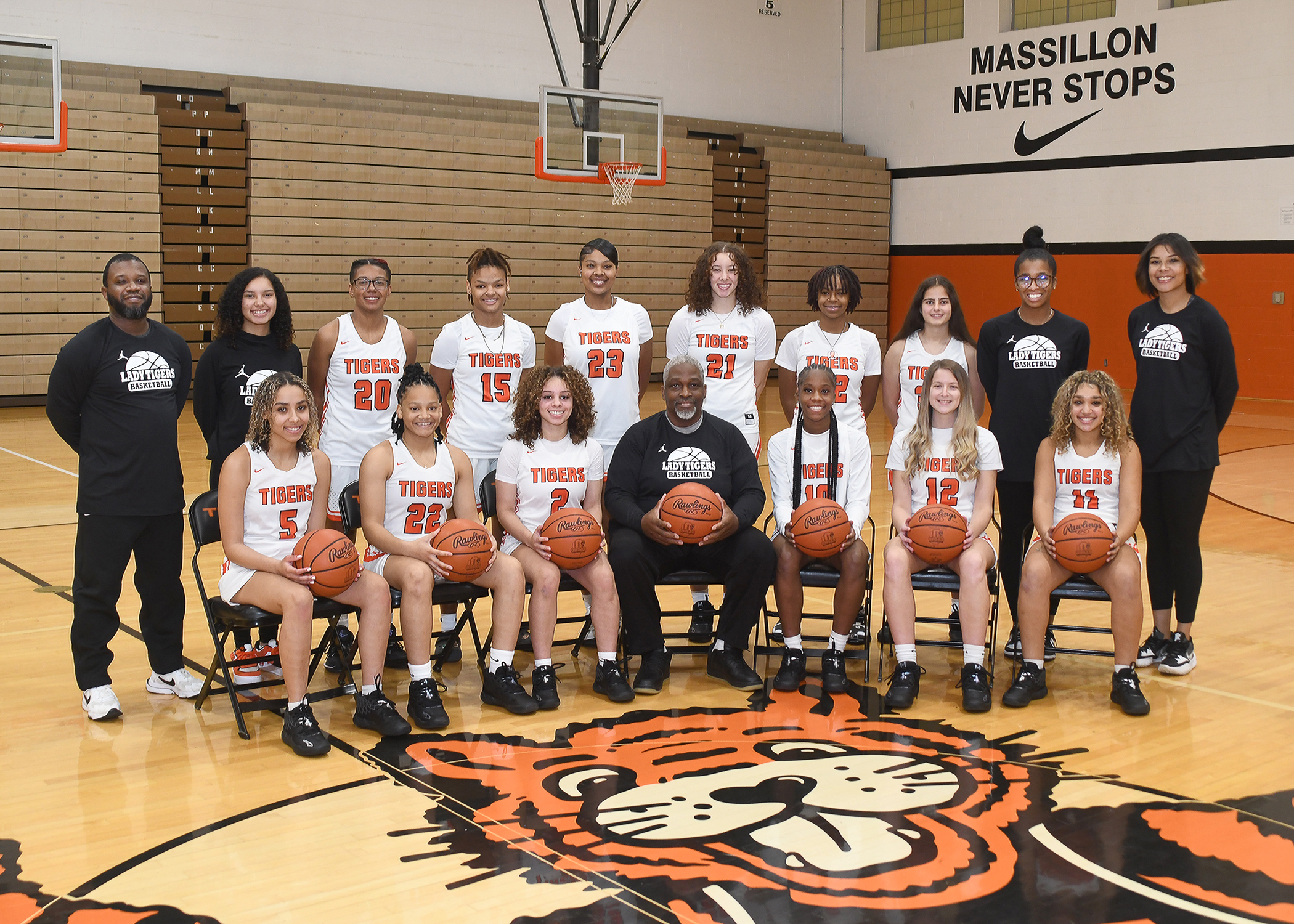 Girls Varsity Basketball Team with Coaches