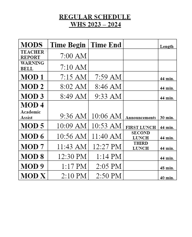 Bell Schedules | Washington High School