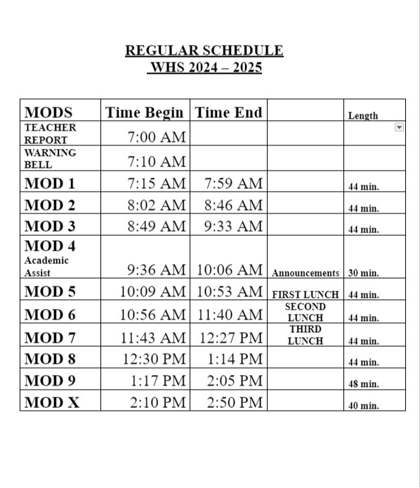 Regular Schedule