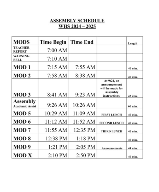 Assembly Schedule