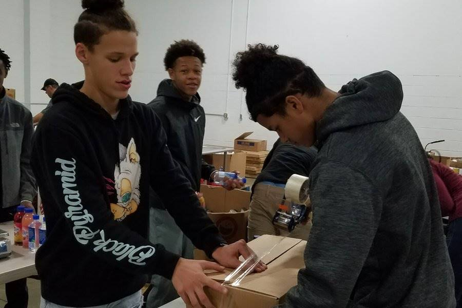 Students packaging things