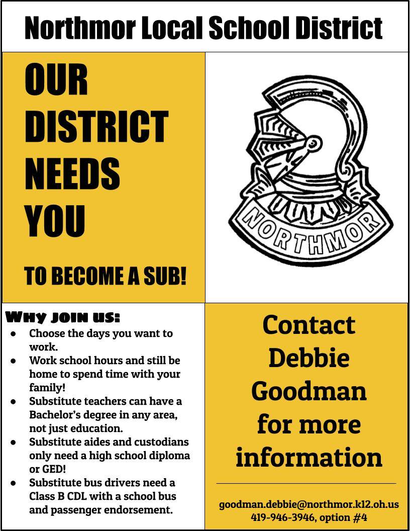 Ad for substitutes at Northmor