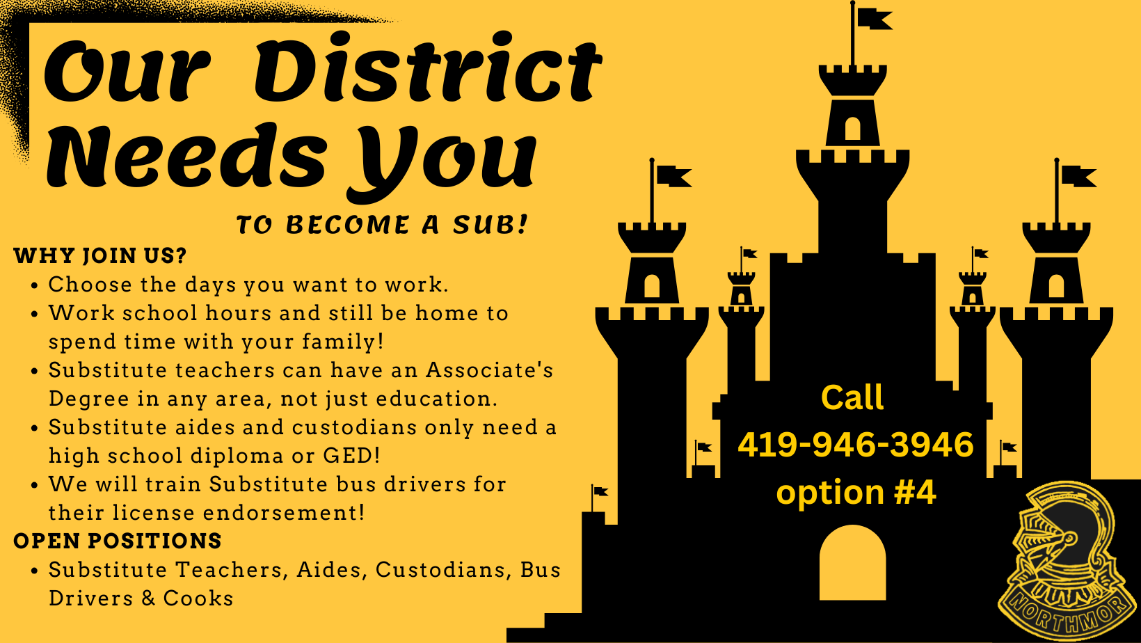 Ad for substitutes at Northmor