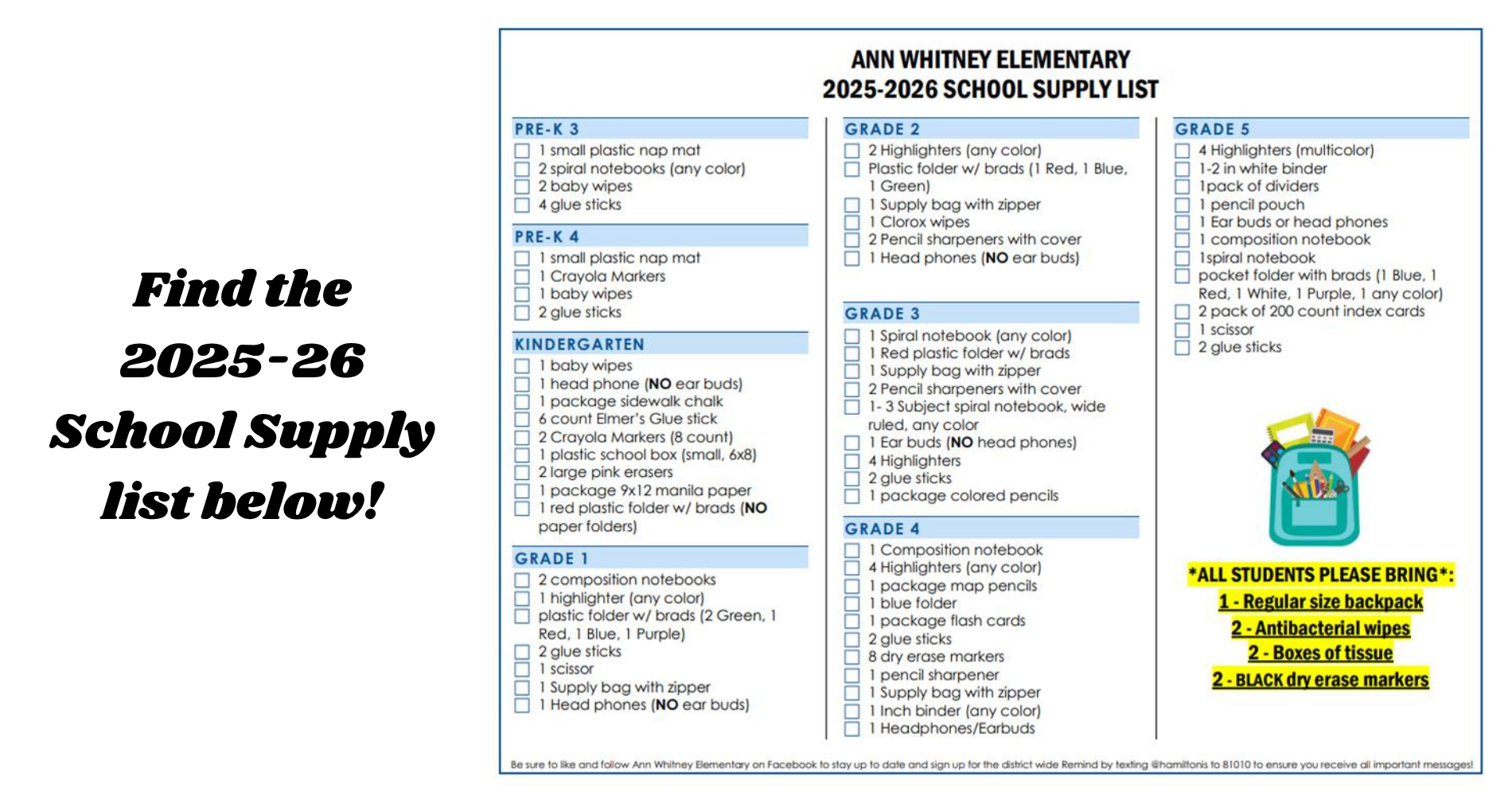 AWE School Supply List