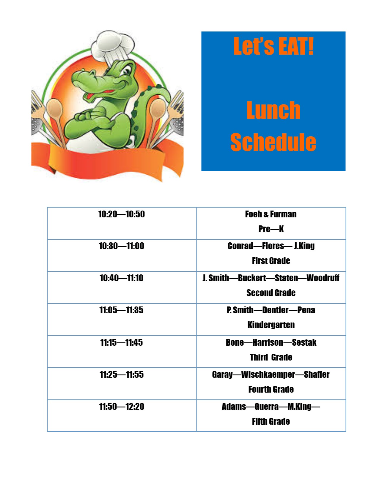 Lunch Schedule | Aloe Elementary School
