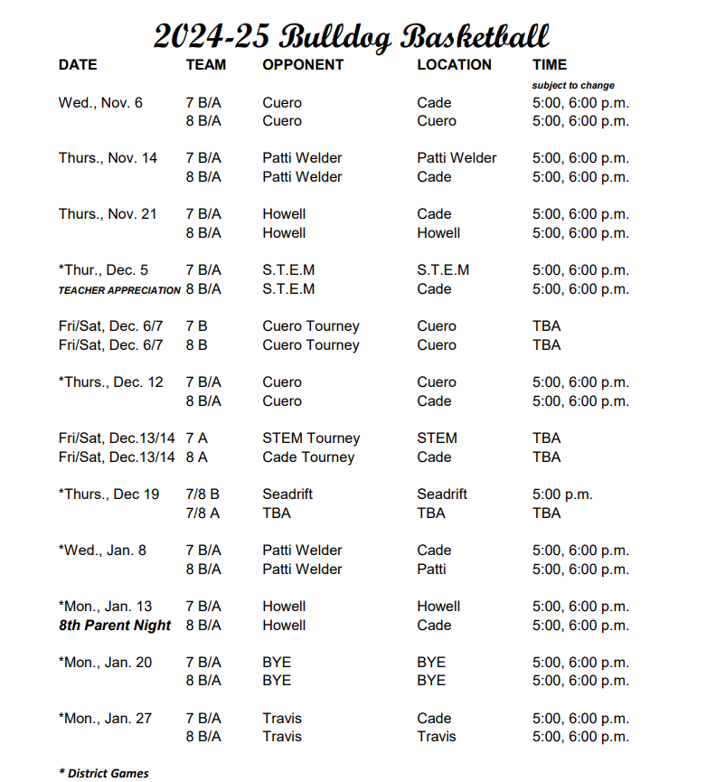 2024-25 Basketball schedule