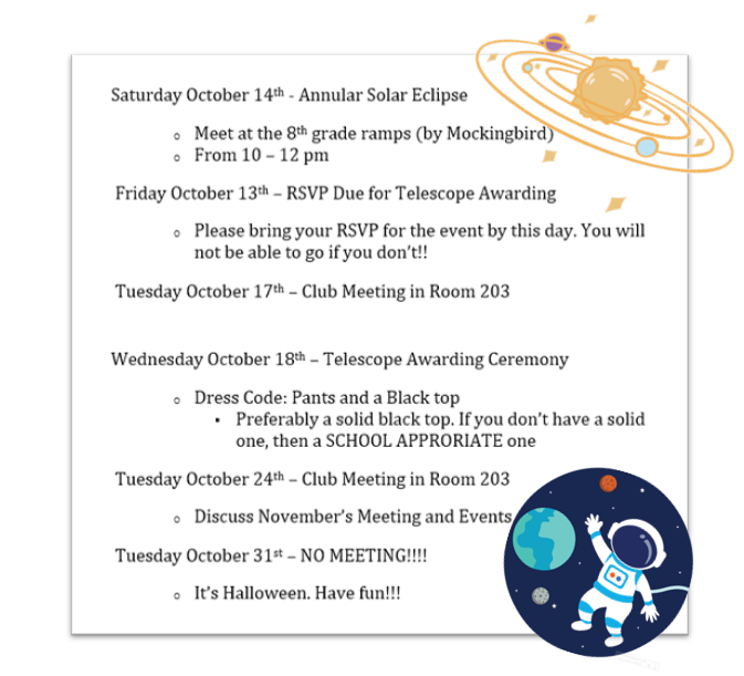 Astronomy Club Events