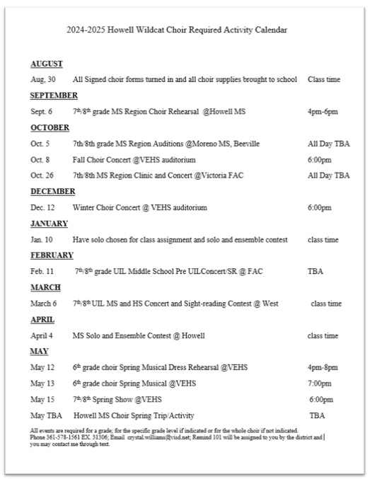 Choir schedule