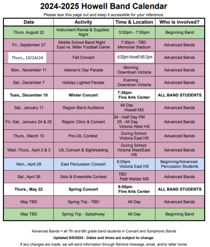 Band Schedule