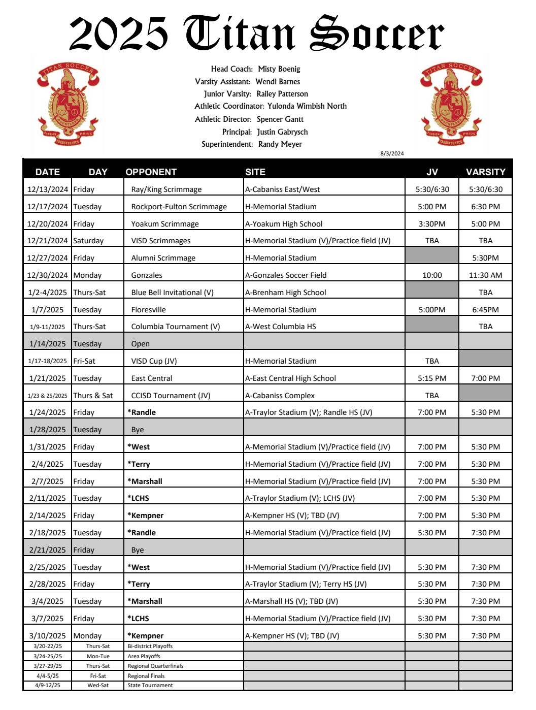 2025 Schedule