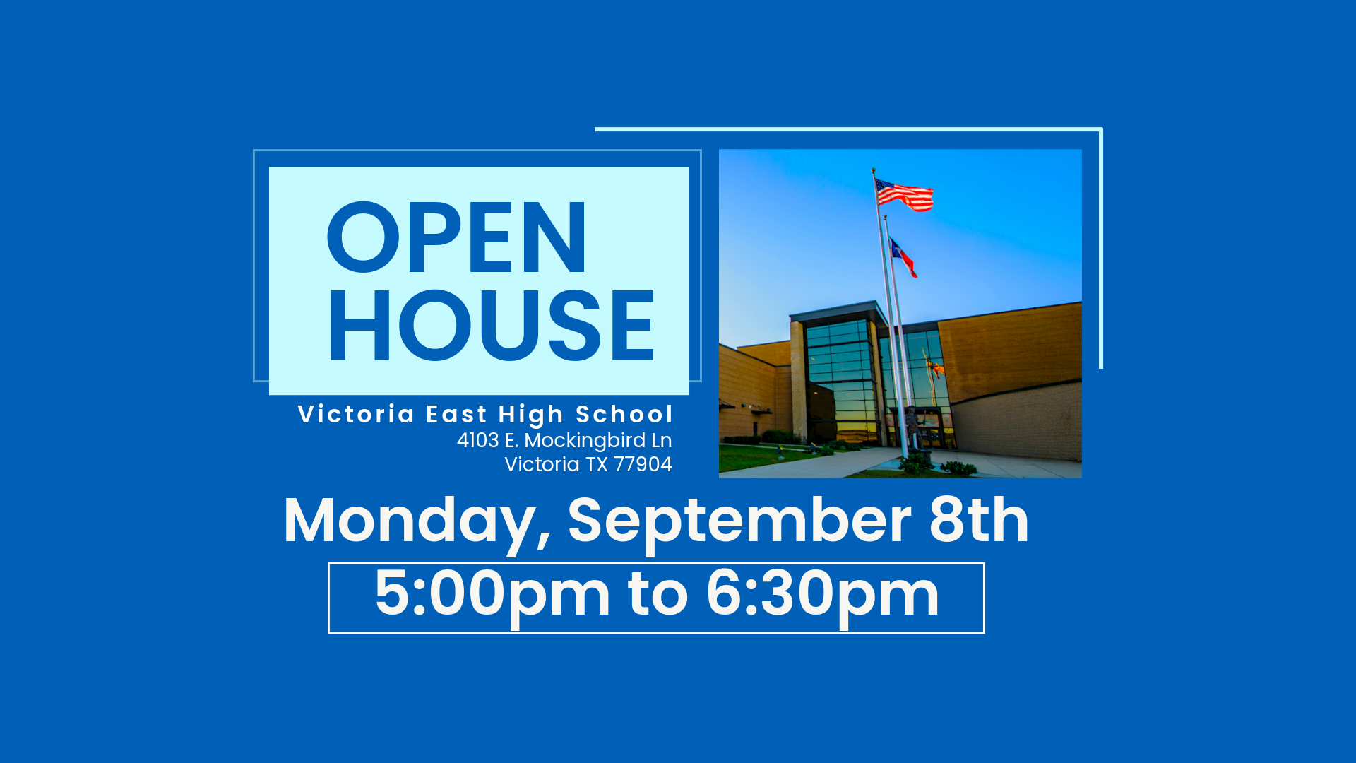 VEHS Open House September 8th 2025 from 5pm to 6:30pm
