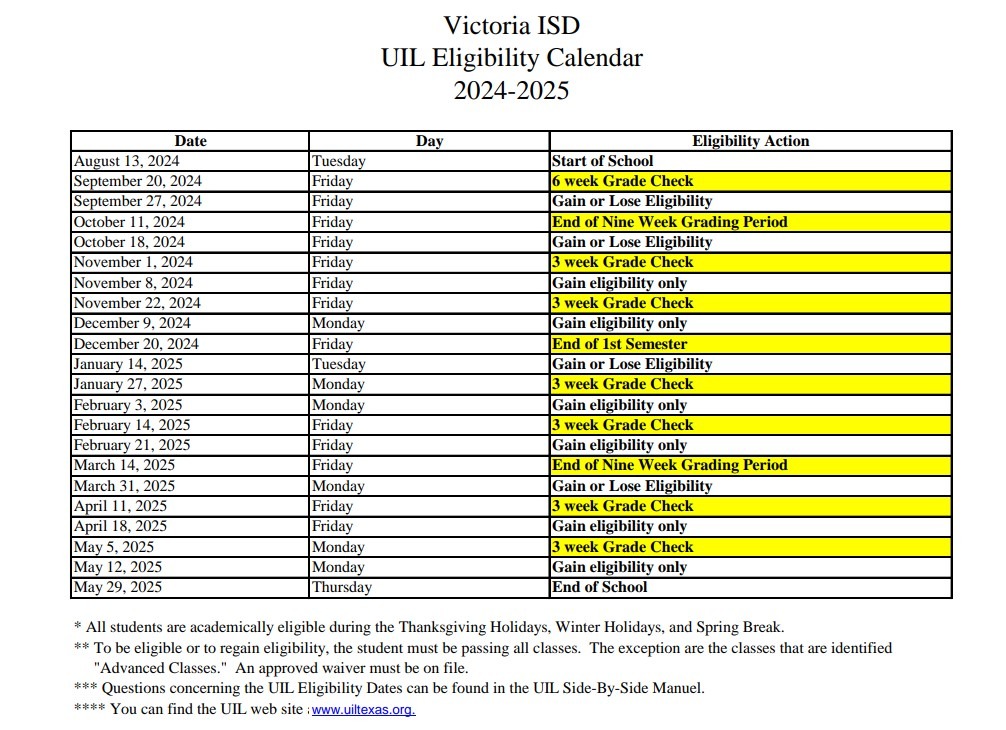 UIL Eligibility Dates