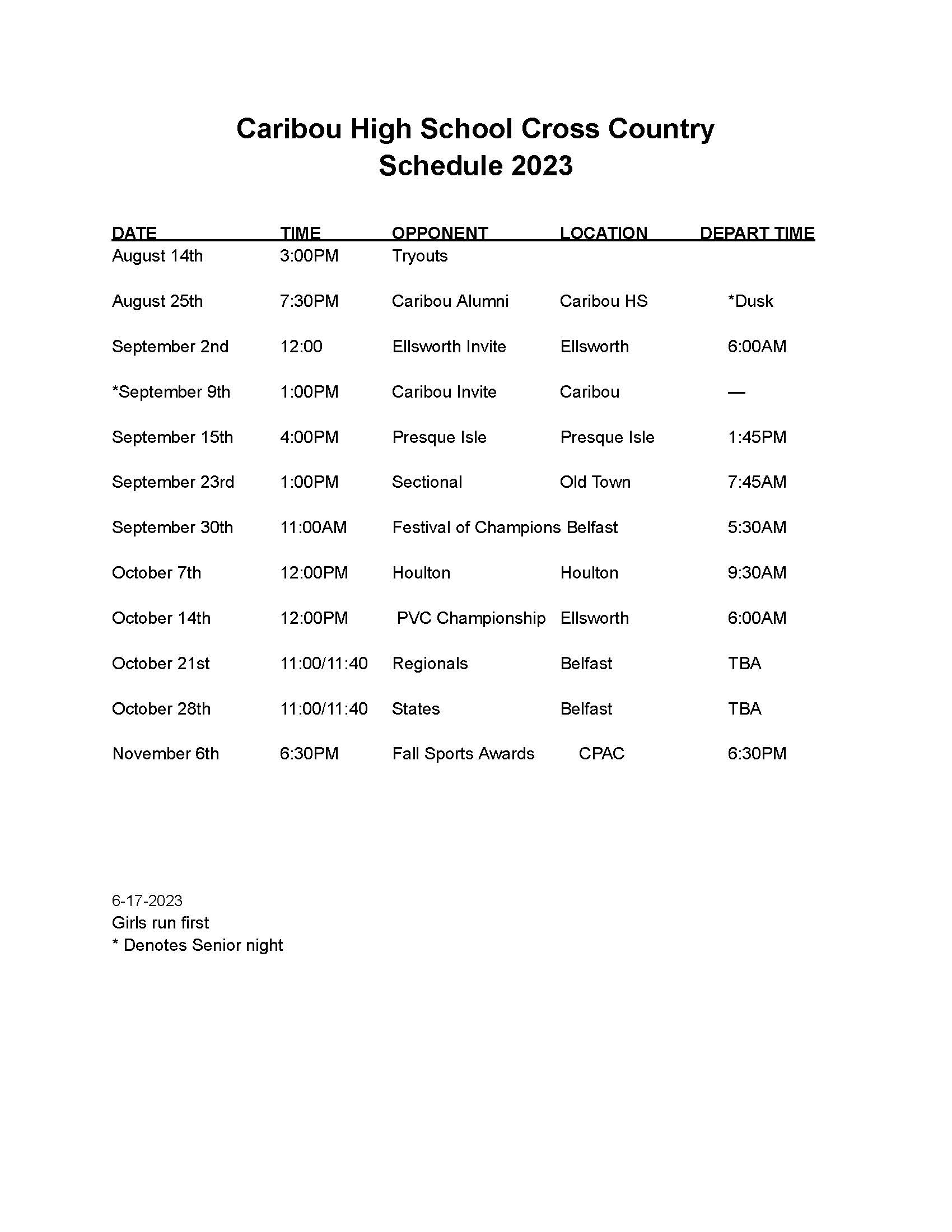 Athletics Schedules CHS Caribou High School