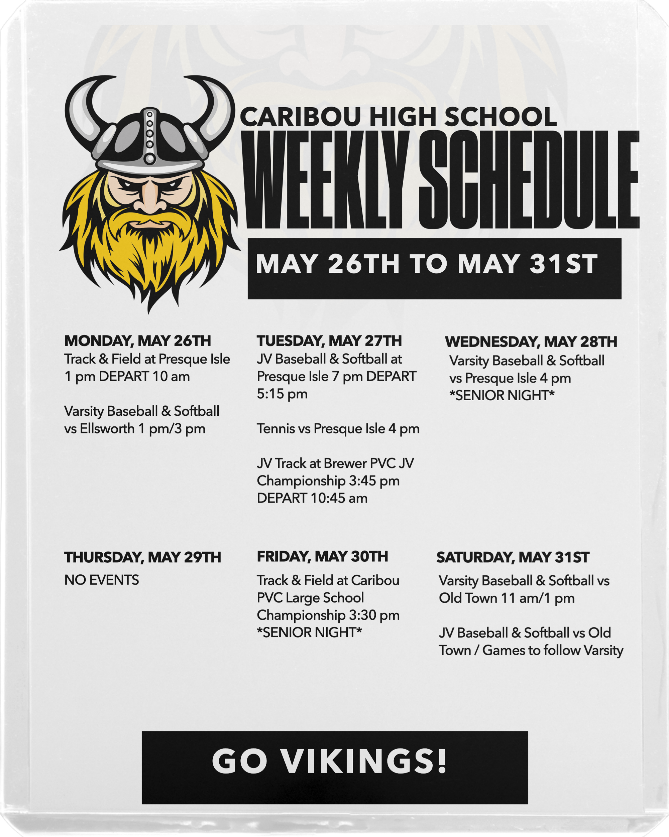 Weekly schedule