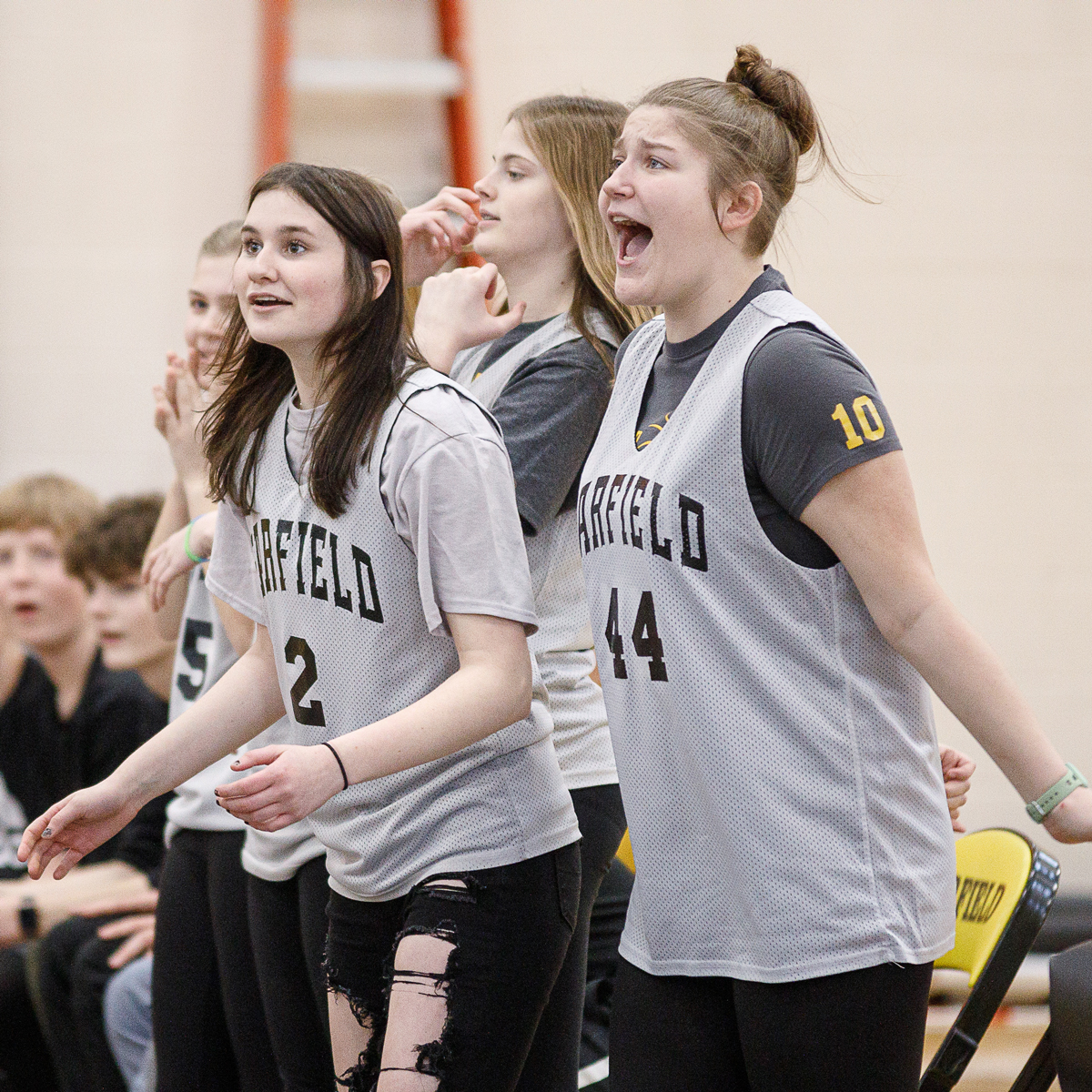 Members of the GMS Girls Basketball team coach their teammates during the annual Staff vs Students Basketball Game