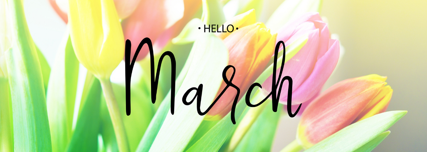March sign with flowers