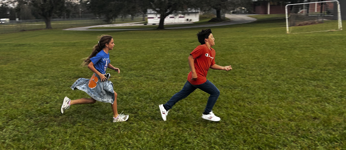 two students running