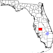 a map of florida with hardee county colored in red