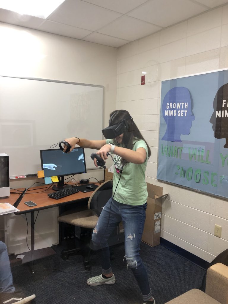 A student using a VR