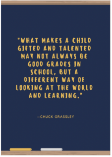 What makes a child gifted and talented may not always be good grades in school, but a different way of looking at the world and learning.  - Chuck Grassley