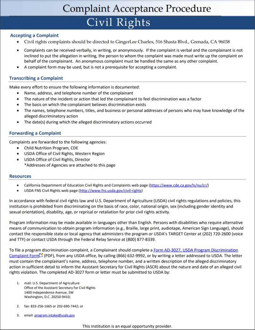 Complaint Acceptance Procedure: Civil Rights