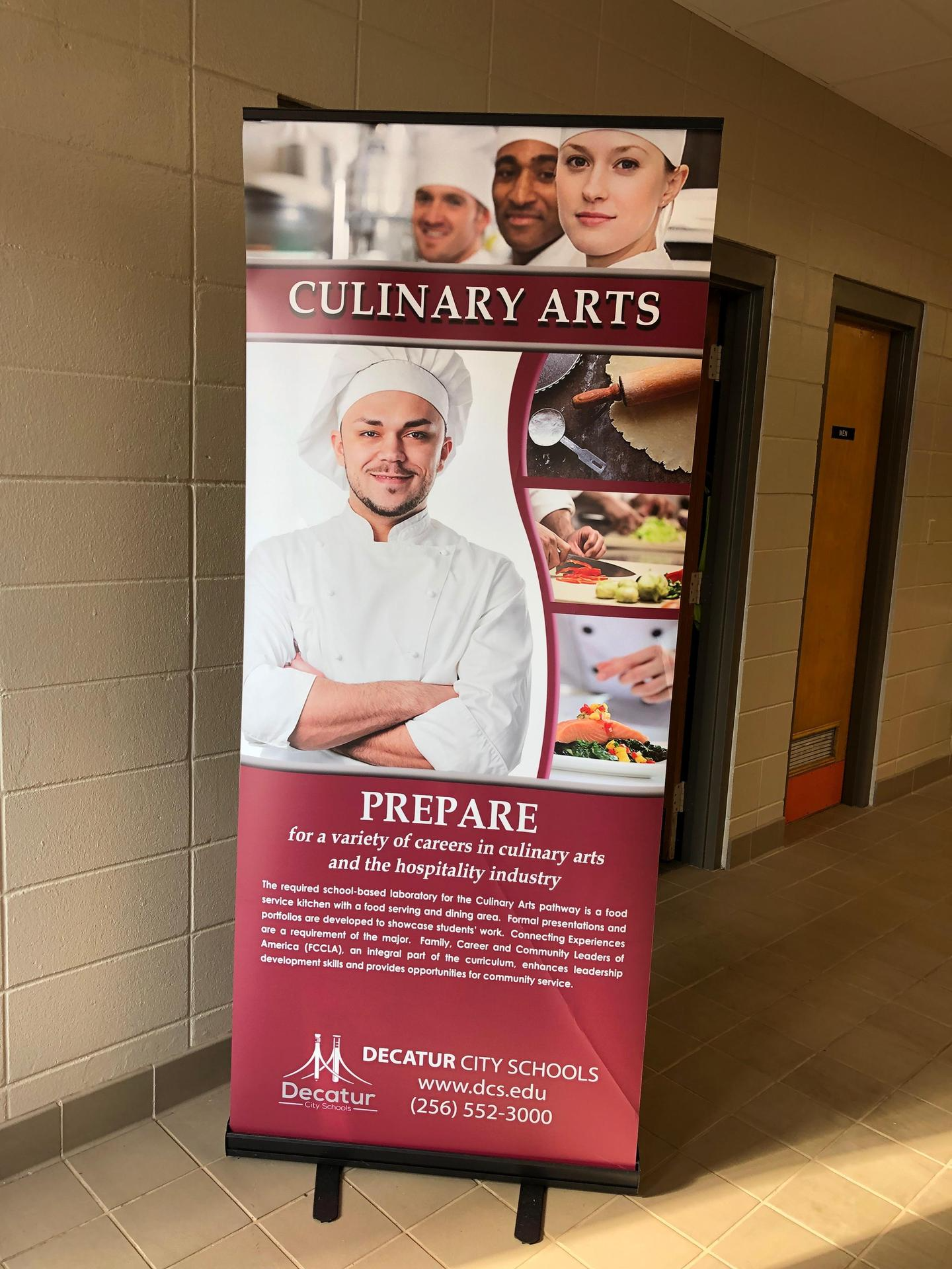 Culinary Arts banner that says  prepare for a variety of careers in culinary arts and the hospitality industry. Decatur city schools