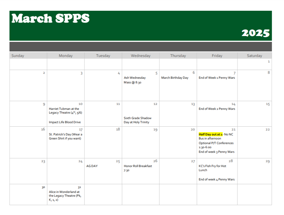 January calendar