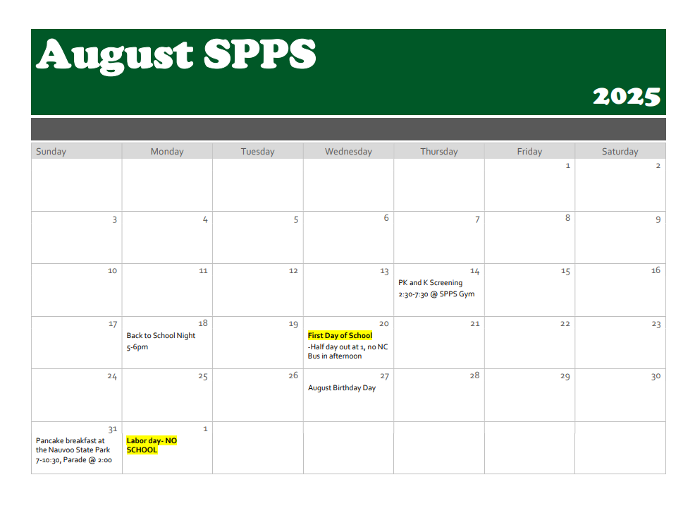 August family Calendar