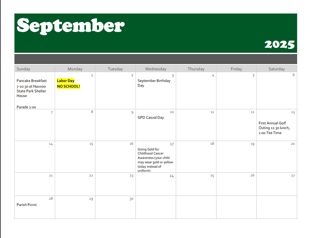 August family Calendar