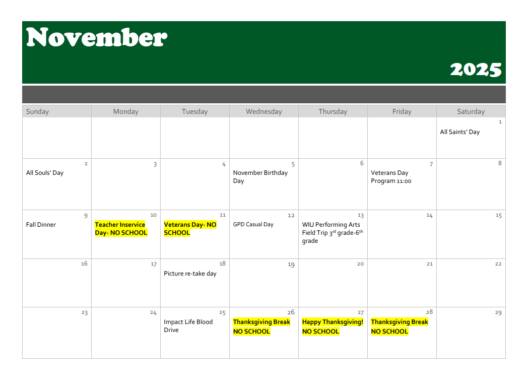 August family Calendar