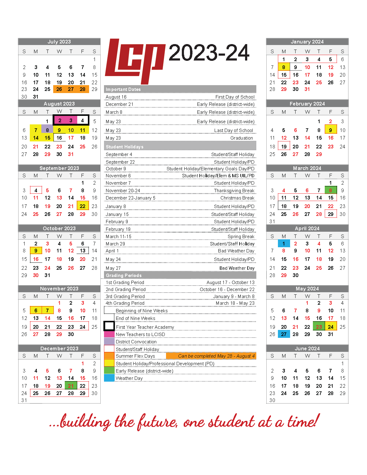 district and elementary calendar 2023-24