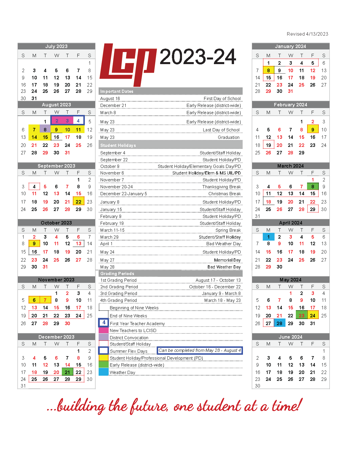 Annual School Calendars | Lubbock-Cooper ISD