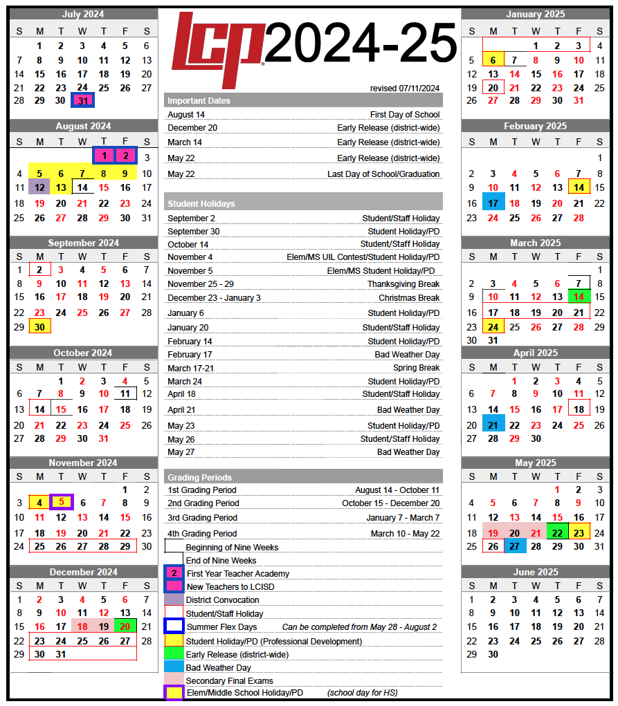 Annual School Calendars | Lubbock-Cooper ISD