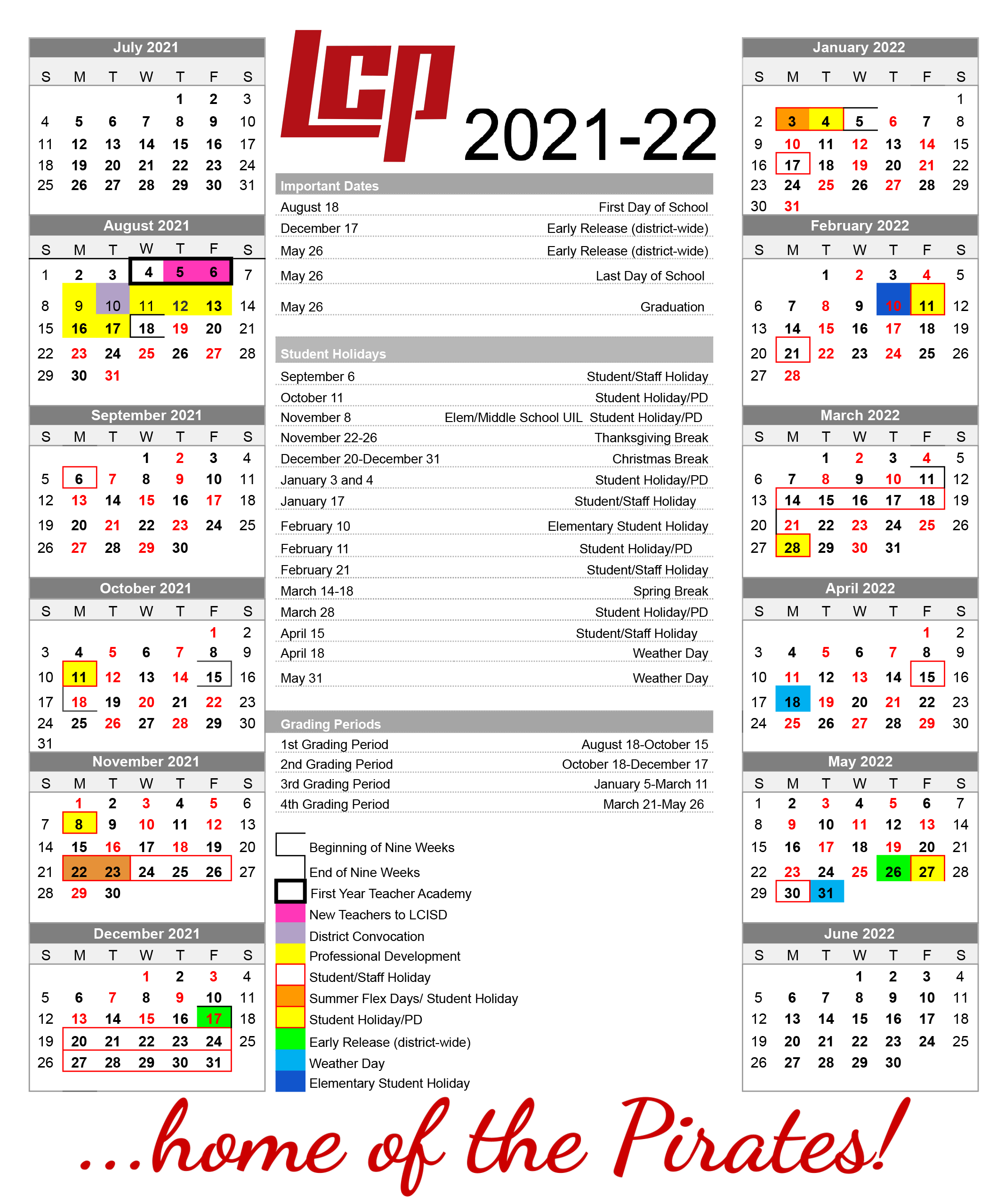 Lcisd Calendar 2022 District And High School Calendar | Lubbock-Cooper Isd