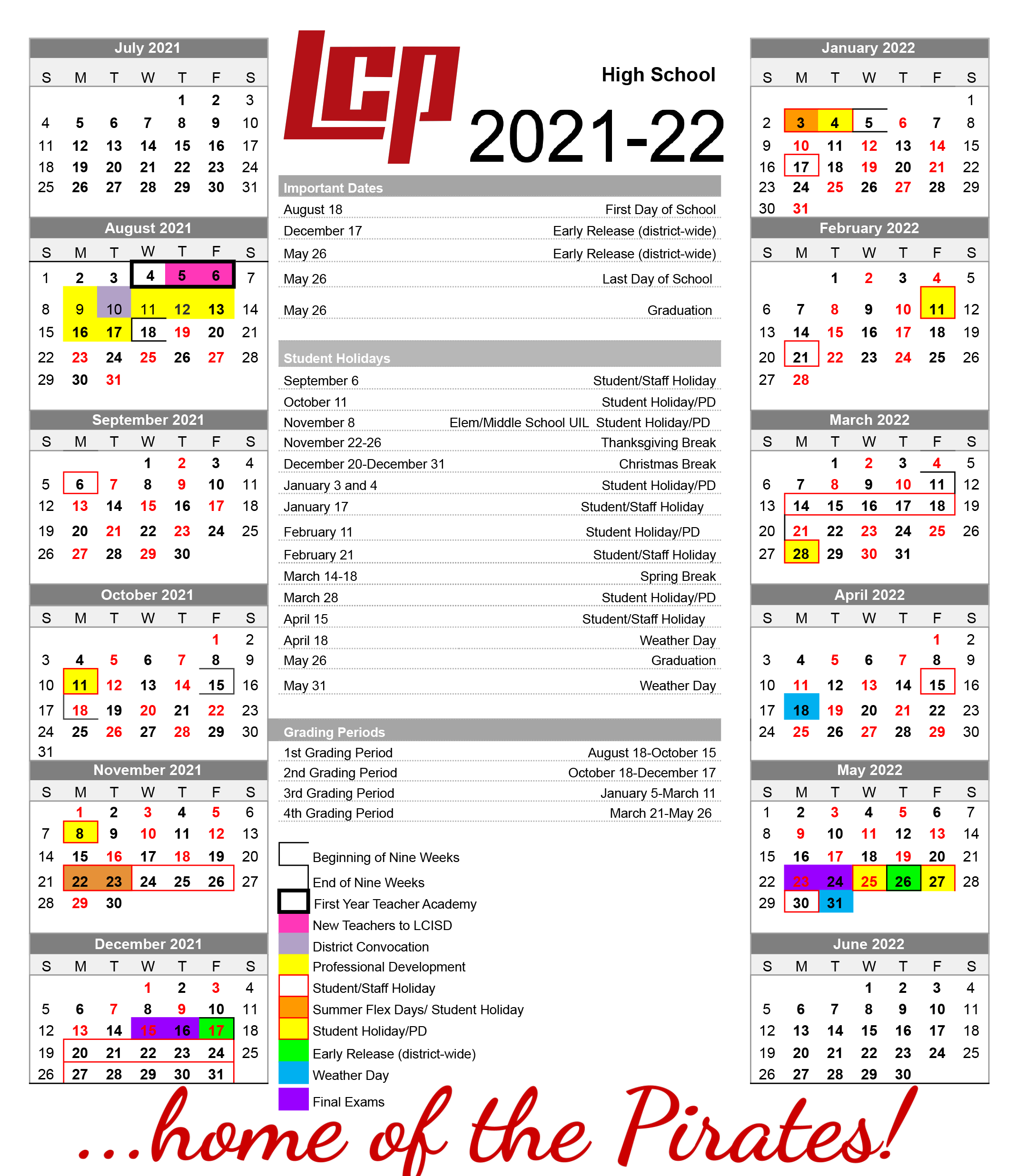 Lubbock Isd Calendar 2022 2023 District And High School Calendar | Lubbock-Cooper Isd