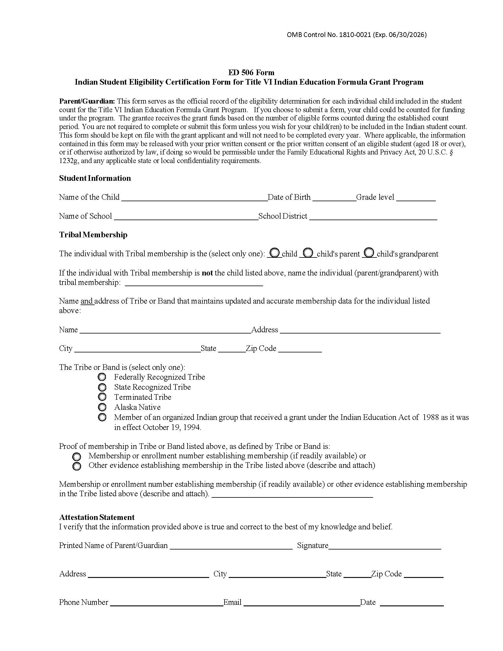 Title VI Indian Education Formula Grant Program