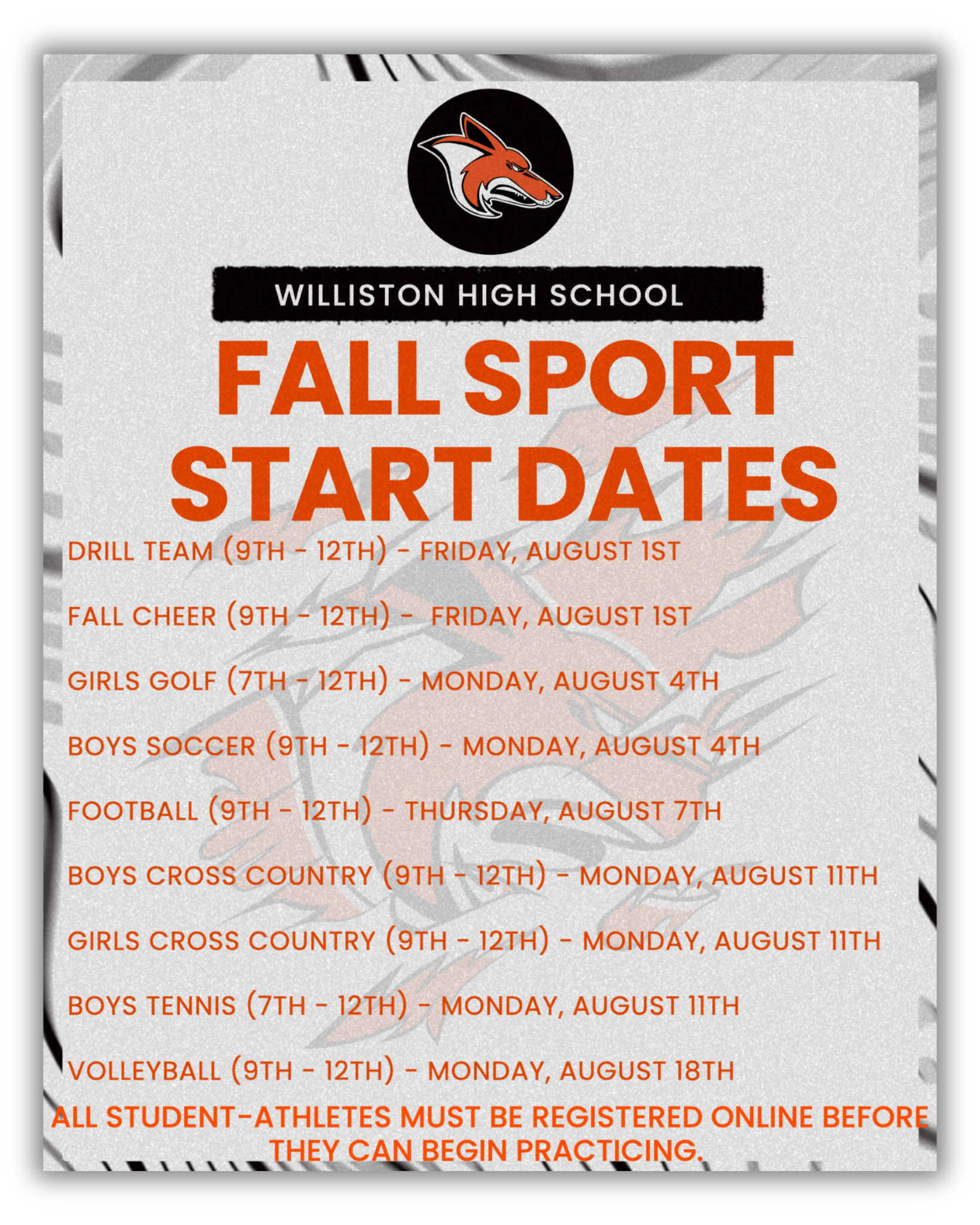 Fall Sport Start Dates